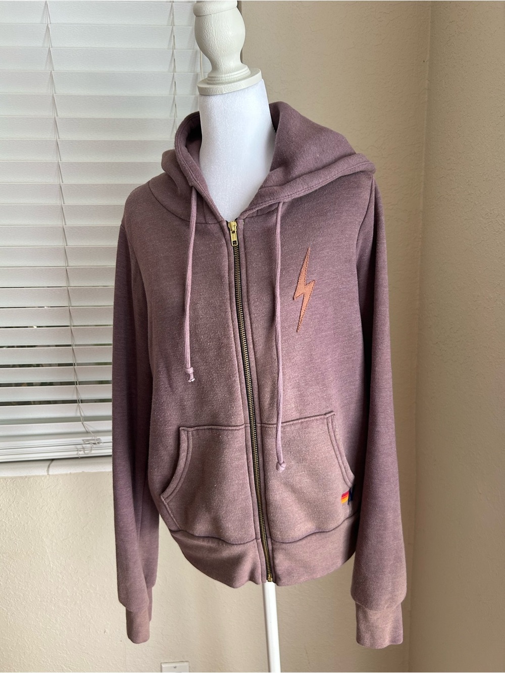 Aviator Nation Faded brown Lightning Bolt Zip Hoodie